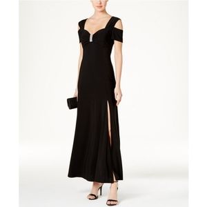 R+M Richards Black Cold Shoulder Long Dress
